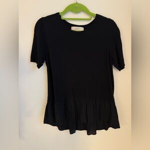 LOFT Classic Black Knit Peplum Top Sz Small